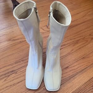 Zara Cream Square Toe Ankle Boots – Minimalist Heeled Boot, Soft Neutral